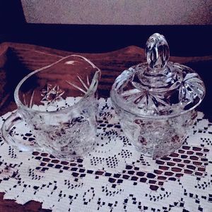 Cream and sugar bowl with lid.Clear press glass by Anchor Hocking.